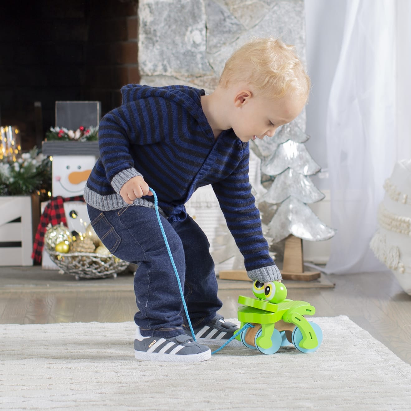 First Play Frolicking Frog Wooden Pull Toy - Image 2