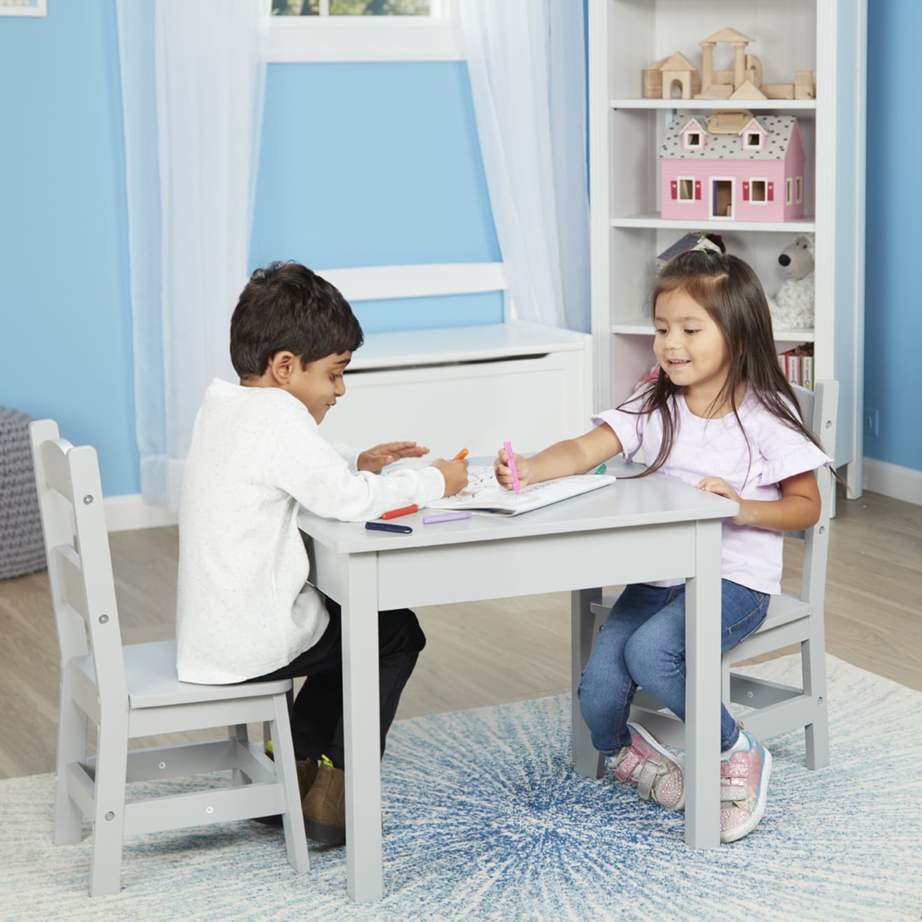 Wooden Table & 2 Chairs - Gray - Image 2