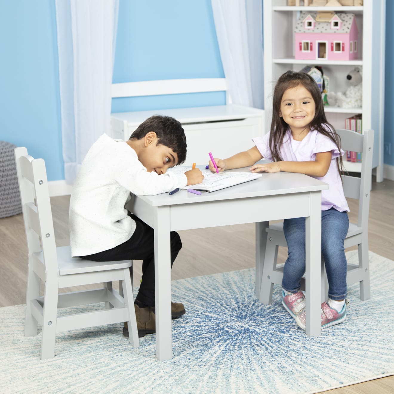 Wooden Table & 2 Chairs - Gray - Image 7